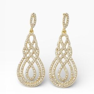 David Tutera Juliana Bridal Earrings in Gold with Pave Set Scroll Design